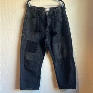 Free People Black Moxie Pull-on Barrel Jeans